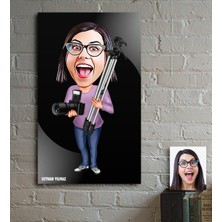 BK Kişiye Özel Bayan Profesyonel Fotoğrafçı Karikatür Ahşap Tablo - 1