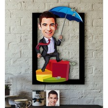 BK Kişiye Özel Bay Bankacı Karikatürlü 3D Ahşap Tablo-3