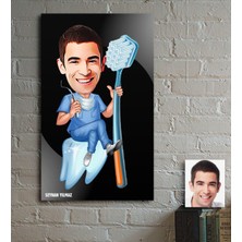BK Kişiye Özel Bay Diş Hekimi Karikatür Ahşap Tablo - 2
