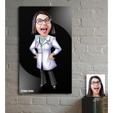 BK Kişiye Özel Bayan Doktor Karikatür Ahşap Tablo - 3