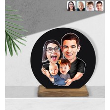 BK Kişiye Özel Aile Karikatürlü Yuvarlak Ahşap Biblo-4