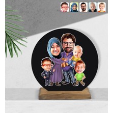 BK Kişiye Özel Aile Karikatürlü Yuvarlak Ahşap Biblo-8