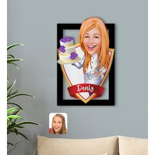 BK Kişiye Özel Isimli Kadın Chef Karikatürlü 3D Ahşap Tablo-2