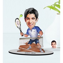 BK Kişiye Özel Erkek Tenis Oyuncusu Karikatürlü Ahşap Biblo Model-1