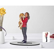 BK Kişiye Özel Tam Boy Kız ve Kedi Karikatürlü Ahşap Biblo Model-1