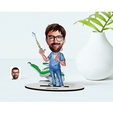 BK Kişiye Özel Erkek Diş Hekimi Karikatürlü Ahşap Biblo Model-4