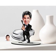 BK Kişiye Özel Erkek Ajan Karikatürlü Ahşap Biblo Model-1