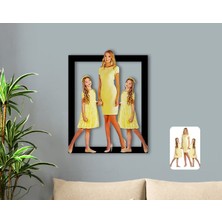 BK Kişiye Özel Tam Boy Anne ve Ikiz Çocuklar Karikatürlü 3D Ahşap Tablo-1