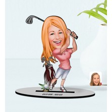 BK Kişiye Özel Kadın Golfçü Karikatürlü Ahşap Biblo Model-1