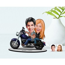 BK Kişiye Özel Motorcu Sevgililer Karikatürlü Ahşap Biblo Model-1