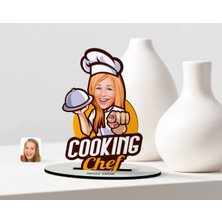 BK Kişiye Özel Kadın Chef Karikatürlü Ahşap Biblo Model-15