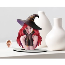 BK Kişiye Özel Kadın Cadı Karikatürlü Ahşap Biblo Model-2