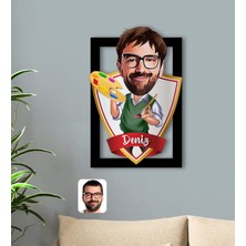 BK Kişiye Özel Isimli Erkek Ressam Karikatürlü 3D Ahşap Tablo-1