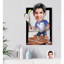 BK Kişiye Özel Erkek Tenis Oyuncusu Karikatürlü 3D Ahşap Tablo-1