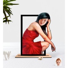 BK Kişiye Özel Kadın Soyut Suluboya Tasarımlı Ahşap Biblo-2