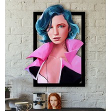 BK Kişiye Özel Kadın Soyut Karikatürlü 3D Ahşap Tablo-26