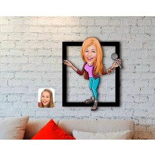 BK Kişiye Özel Şarkı Söyleyen Kız Karikatürlü 3D Ahşap Tablo-1