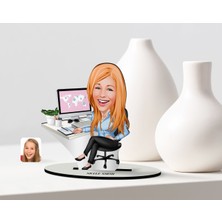 BK Kişiye Özel Kadın Genel Müdür Karikatürlü Ahşap Biblo Model-1