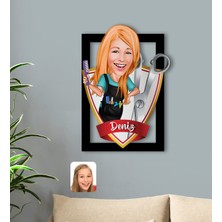 BK Kişiye Özel Isimli Kadın Kuaför Karikatürlü 3D Ahşap Tablo-1