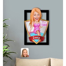 BK Kişiye Özel Isimli Kadın Doğum Günü Karikatürlü 3D Ahşap Tablo-2