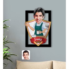 BK Kişiye Özel Isimli Barista Karikatürlü 3D Ahşap Tablo-1