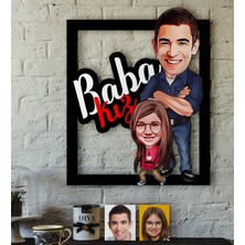 BK Kişiye Özel Baba-Kız Karikatürlü 3D Ahşap Tablo-3