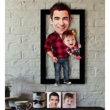 BK Kişiye Özel Baba-Kız Karikatürlü 3D Ahşap Tablo-2