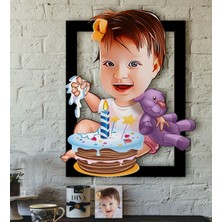 BK Kişiye Özel Bebek Doğum Günü Karikatürlü 3D Ahşap Tablo-2