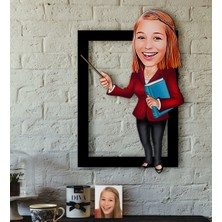 BK Kişiye Özel Bayan Öğretmen Karikatürlü 3D Ahşap Tablo-3