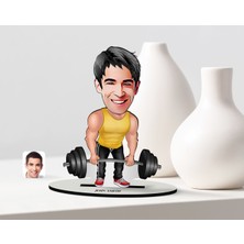 BK Kişiye Özel Erkek Halterci Karikatürlü Ahşap Biblo Model-1