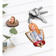 BK Kişiye Özel Isimli Kadın Göz Doktoru Karikatürlü Ahşap Anahtarlık-1