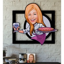 BK Kişiye Özel Bayan Garson Karikatürlü 3D Ahşap Tablo-1