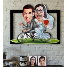 BK Kişiye Özel Evleniyoruz Karikatürlü 3D Ahşap Tablo-3