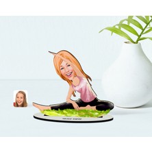 BK Kişiye Özel Kadın Yoga Karikatürlü Ahşap Biblo Model-1
