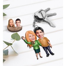 BK Kişiye Özel Sevgililer Karikatürlü Ahşap ANAHTARLIK-110