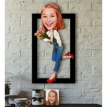 BK Kişiye Özel Bayan Karikatürlü 3D Ahşap Tablo-13