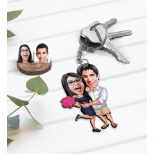 BK Kişiye Özel Sevgililer Karikatürlü Ahşap ANAHTARLIK-109