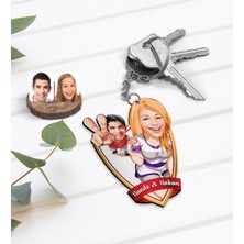 BK Kişiye Özel Isimli Sevgililer Karikatürlü Ahşap Anahtarlık-30