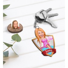 BK Kişiye Özel Isimli Kadın Doğum Günü Karikatürlü Ahşap Anahtarlık-2