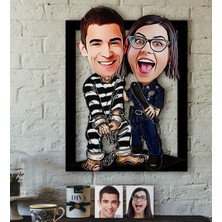 BK Kişiye Özel Sevgililer Karikatürlü 3D Ahşap Tablo-7