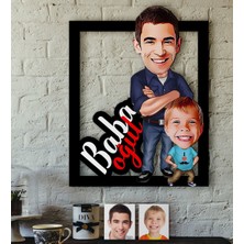 BK Kişiye Özel Baba-Oğul Karikatürlü 3D Ahşap Tablo-5