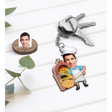 BK Kişiye Özel Erkek Fırın Ustası Karikatürlü Ahşap Anahtarlık-1