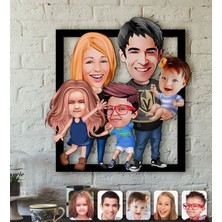 BK Kişiye Özel Aile Karikatürlü 3D Ahşap Tablo-6