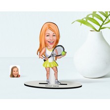 BK Kişiye Özel Kadın Tenis Oyuncusu Karikatürlü Ahşap Biblo Model-2