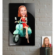 BK Kişiye Özel Bayan Vespa Temalı Karikatür Ahşap Tablo