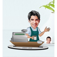 BK Kişiye Özel Isimli Barista Karikatürlü Ahşap Biblo Model-1