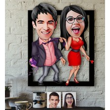 BK Kişiye Özel Sevgililer Karikatürlü 3D Ahşap Tablo-4