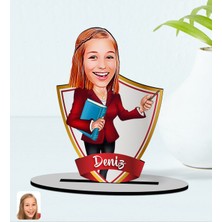 BK Kişiye Özel Isimli Kadın Öğretmen Karikatürlü Ahşap Biblo Model-3
