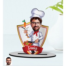 BK Kişiye Özel Isimli Erkek Chef Karikatürlü Ahşap Biblo Model-1