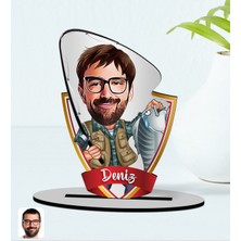 BK Kişiye Özel Isimli Erkek Balıkçı Karikatürlü Ahşap Biblo Model-1